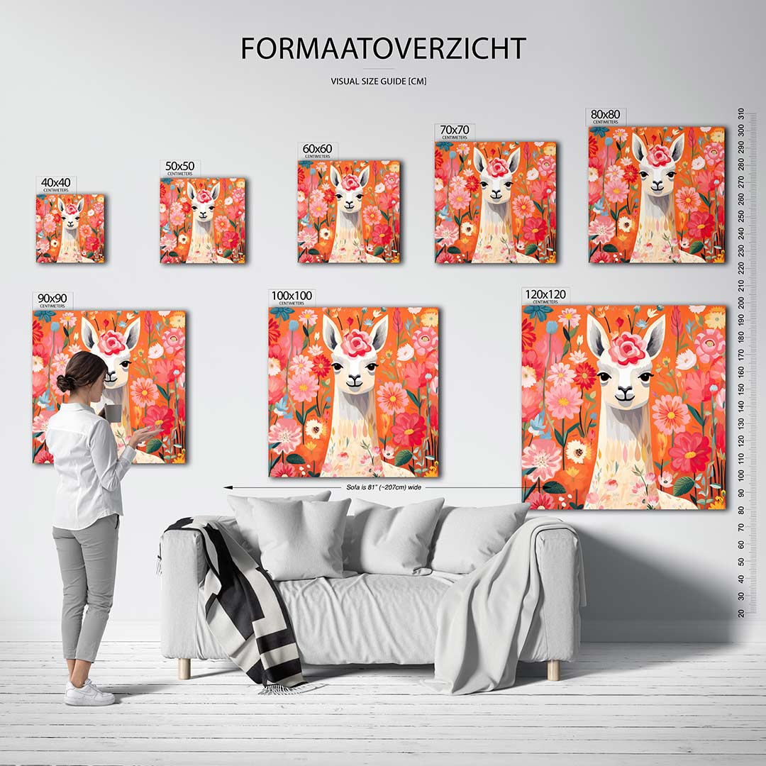 Vrolijke lama bloemen Kunstwerk
