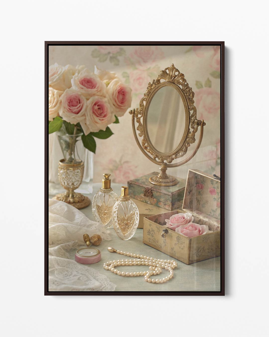 Vintage Rozen Sierlijst Kunstwerk-canvas-dibond-plexiglas-wanddecoratie-WallArtistic