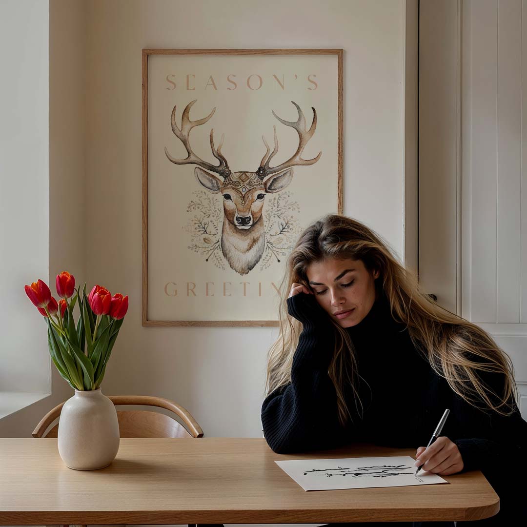 Warme Wenskaart met Hert Poster-WallArtistic
