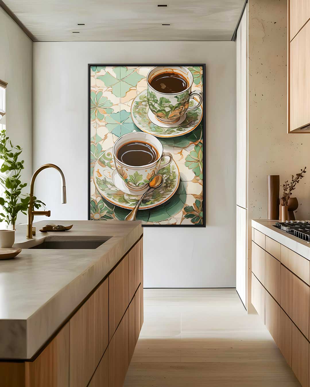 Vintage Theekopjes op Mozaïek Kunstwerk-canvas-dibond-plexiglas-wanddecoratie-WallArtistic