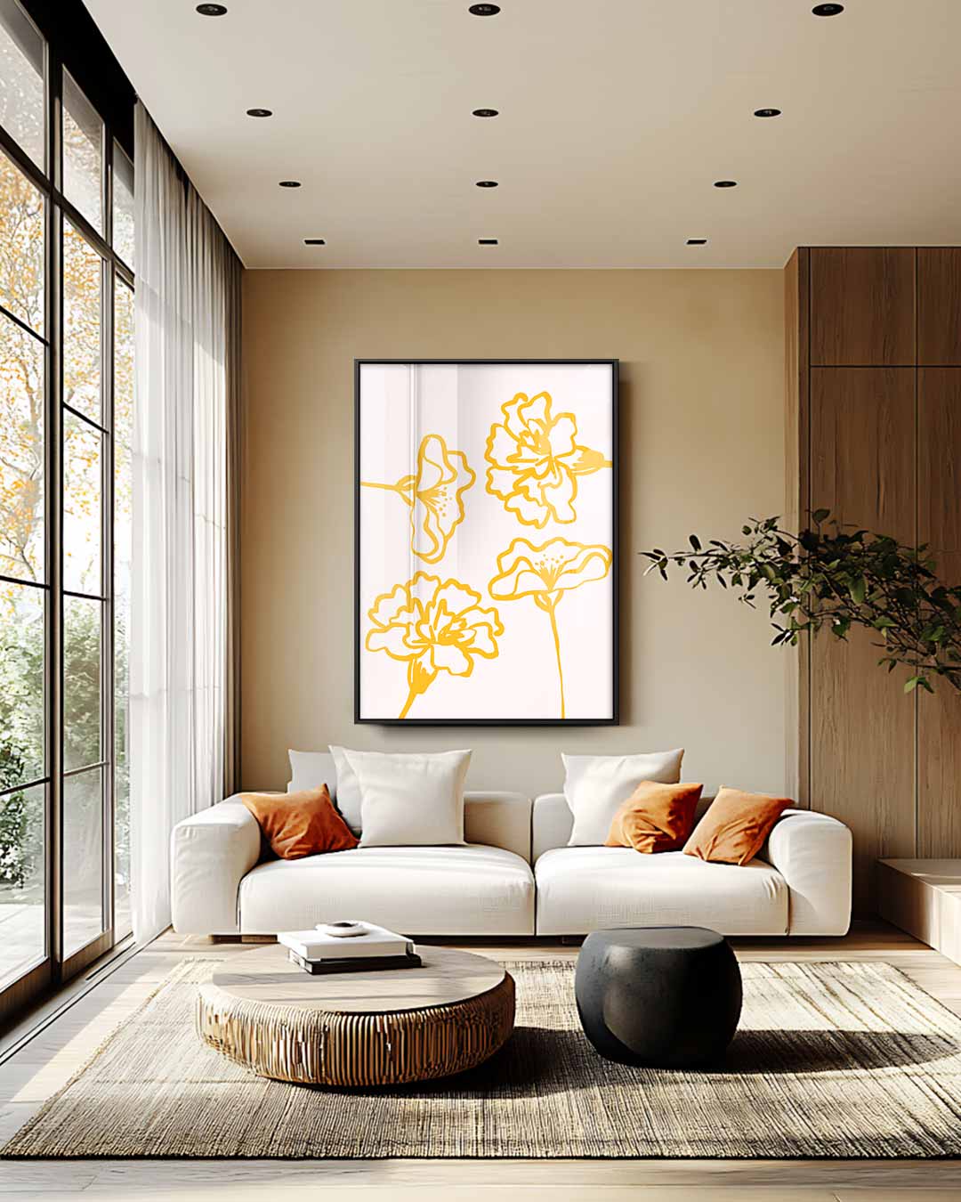 Bloemenpracht in Lijnenspel Kunstwerk-canvas-dibond-plexiglas-wanddecoratie-WallArtistic