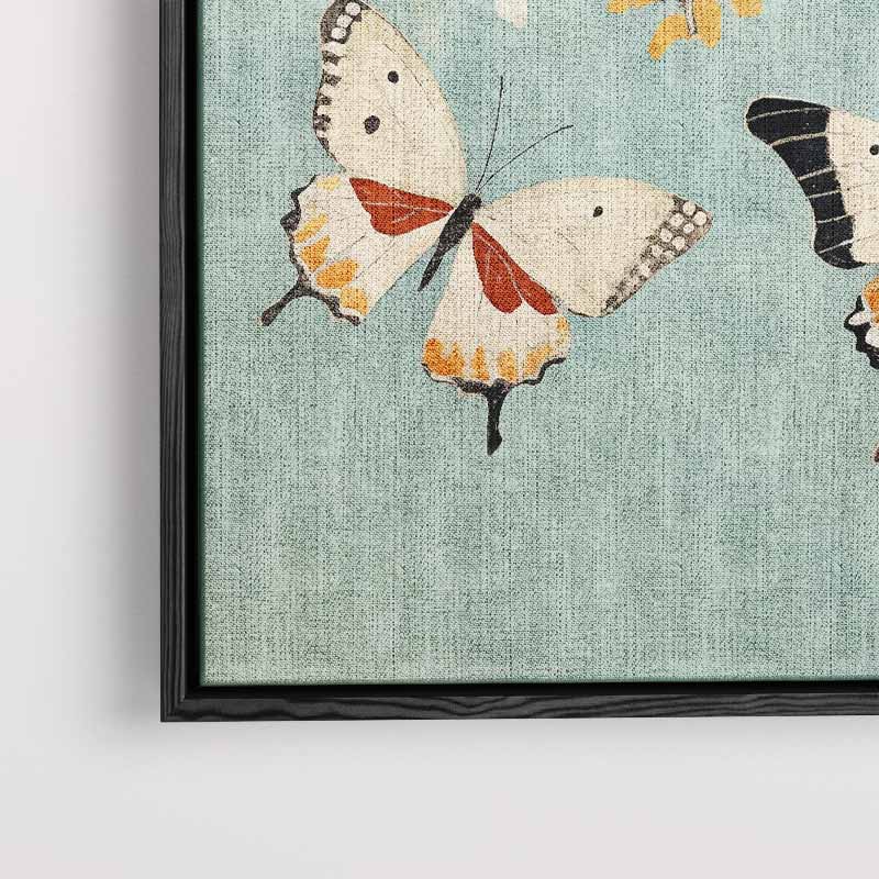 Vliegende Vlinders op Hemelsblauw Kunstwerk-canvas-dibond-plexiglas-wanddecoratie-WallArtistic