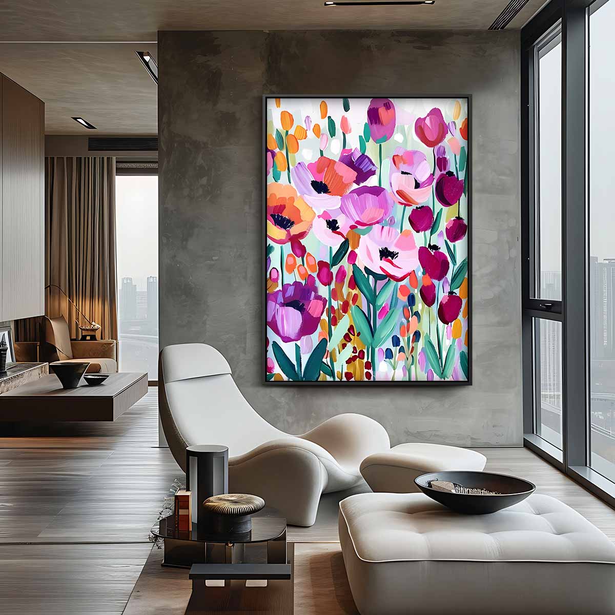 Kleurrijke Bloementuin Kunstwerk-canvas-dibond-plexiglas-wanddecoratie-WallArtistic