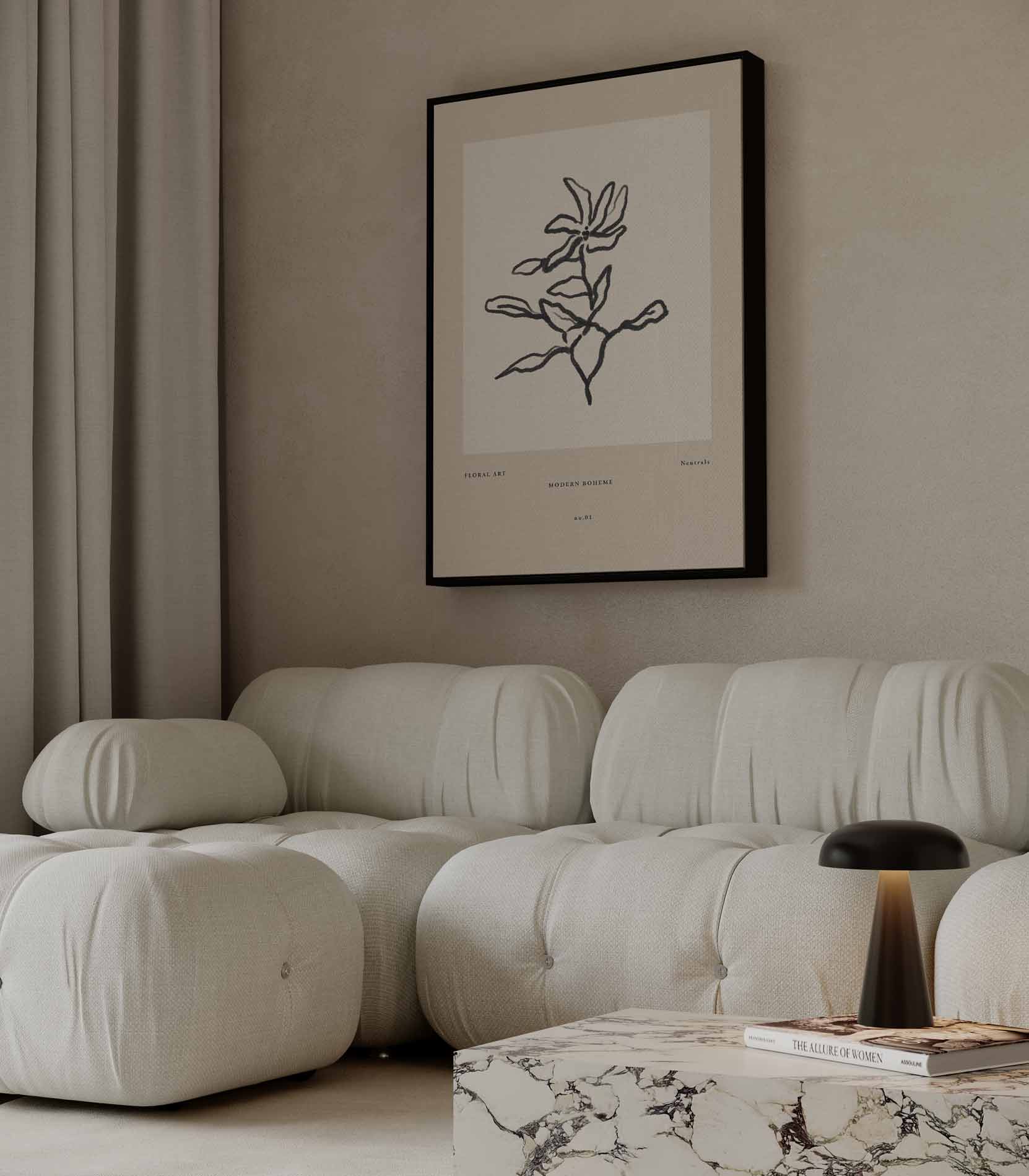 Modern Boheme Bloementekening Kunstwerk-canvas-dibond-plexiglas-wanddecoratie-WallArtistic