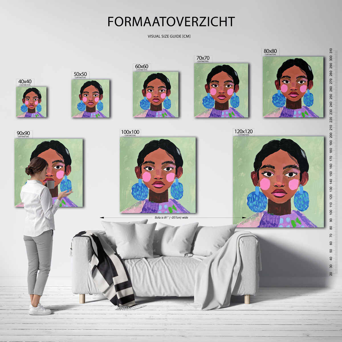 Portret met blauwe oorbellen Poster