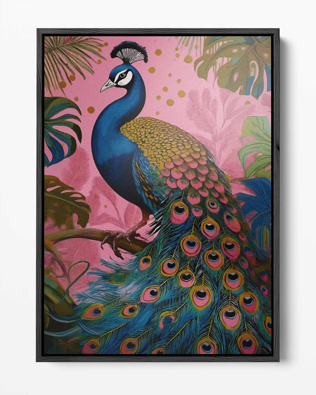 Kleurrijke Pauw in Tropisch Paradijs Kunstwerk-canvas-dibond-plexiglas-wanddecoratie-WallArtistic