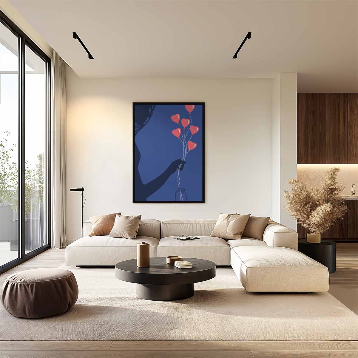 Liefdesballonnen Silhouet Kunstwerk-canvas-dibond-plexiglas-wanddecoratie-WallArtistic