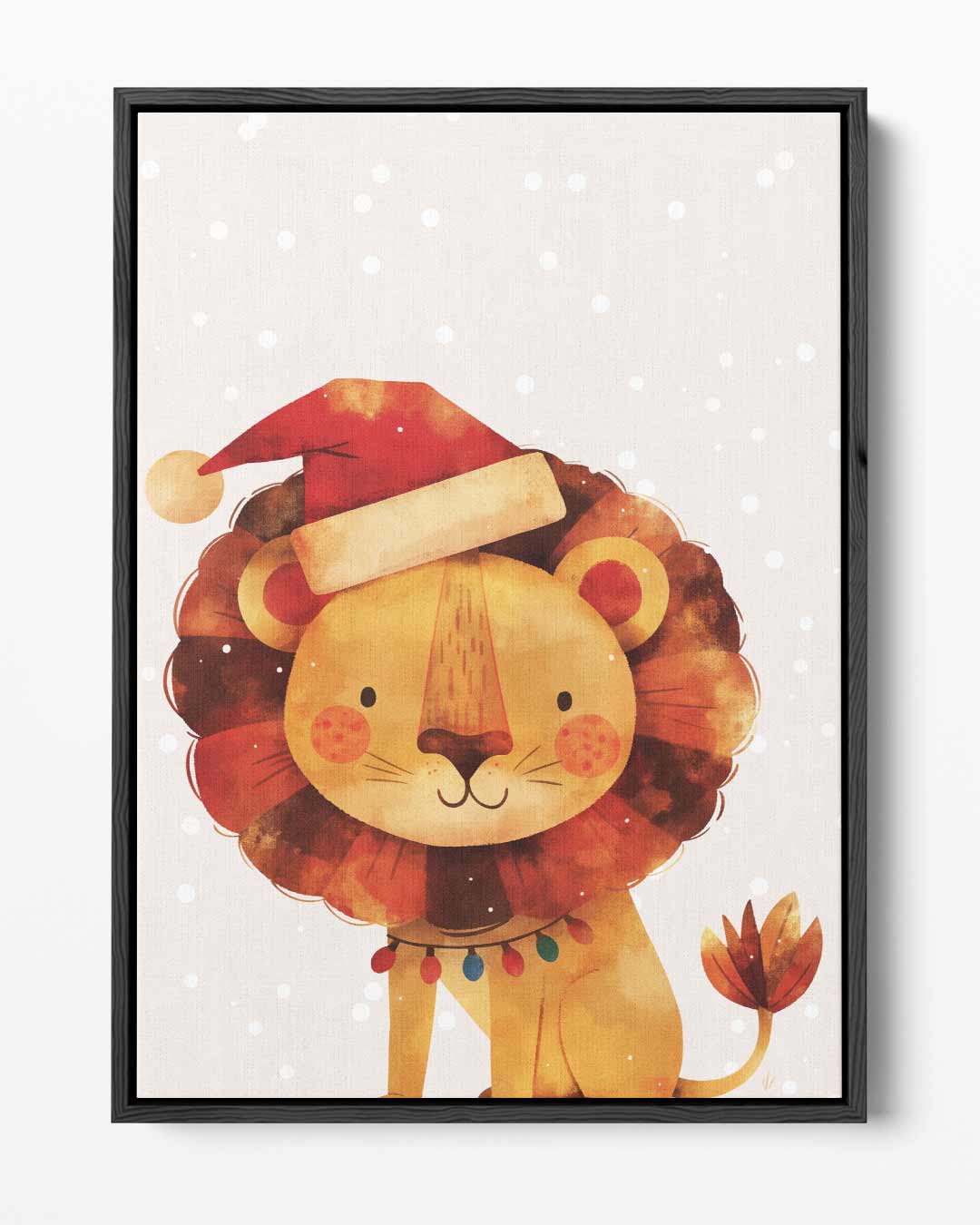 Kerstleeuw met Kerstmuts Kunstwerk-canvas-dibond-plexiglas-wanddecoratie-WallArtistic