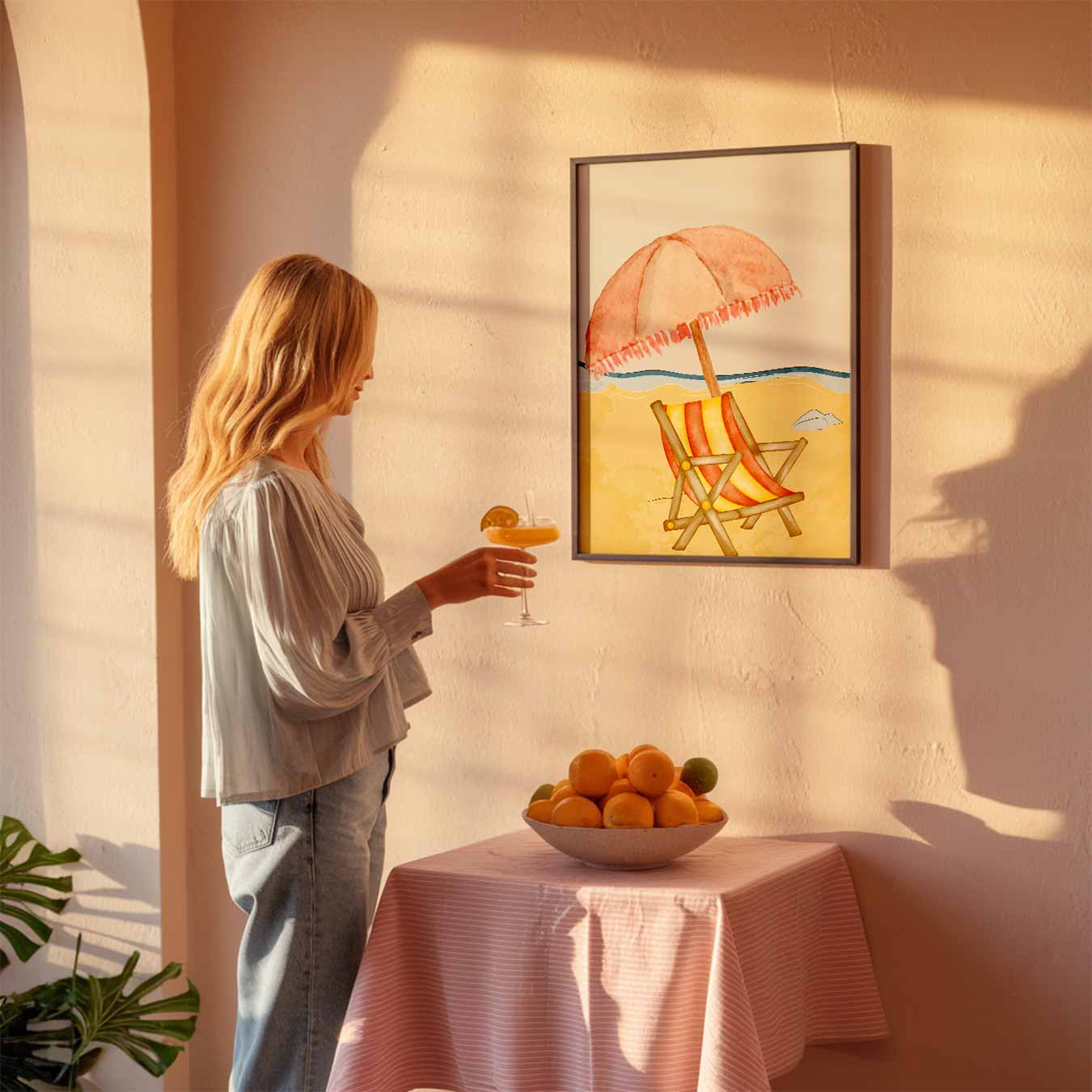 Strandstoel met Parasol Poster-WallArtistic