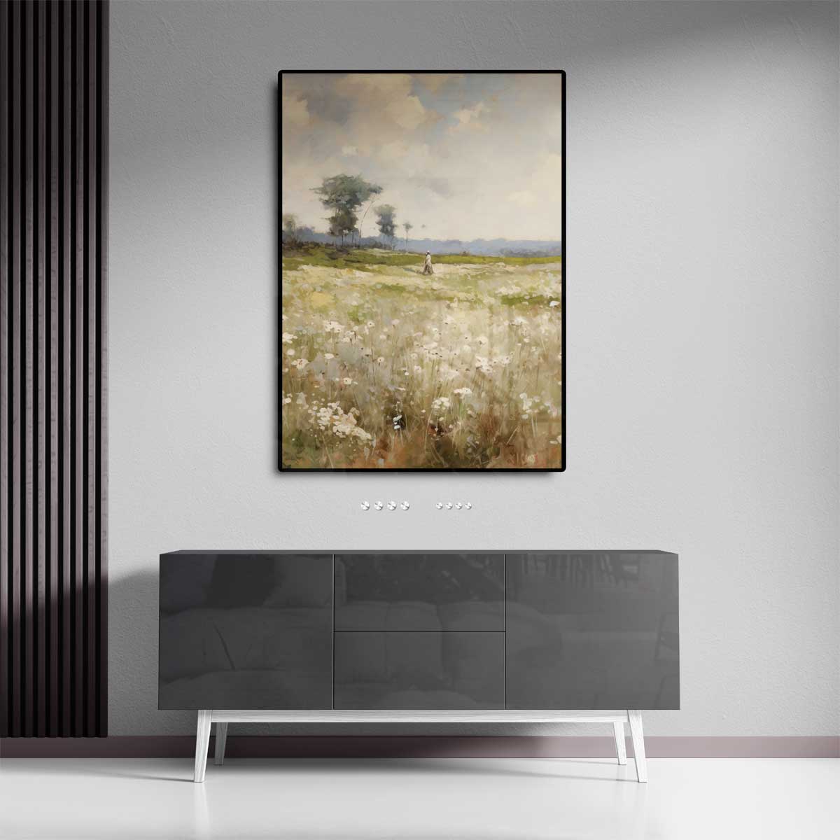 Lenteveld onder een Lucht van Wolken Kunstwerk-canvas-dibond-plexiglas-wanddecoratie-WallArtistic
