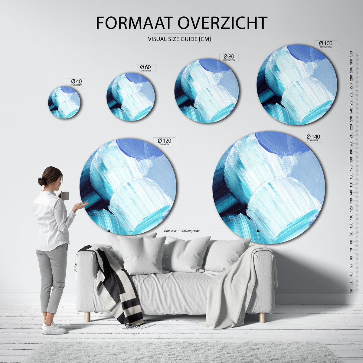 Blauwe penseelstreken Muurcirkel