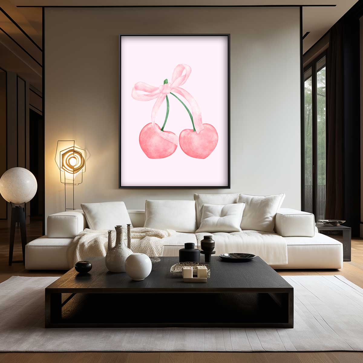 Zachte Kersen met Strik Kunstwerk-canvas-dibond-plexiglas-wanddecoratie-WallArtistic