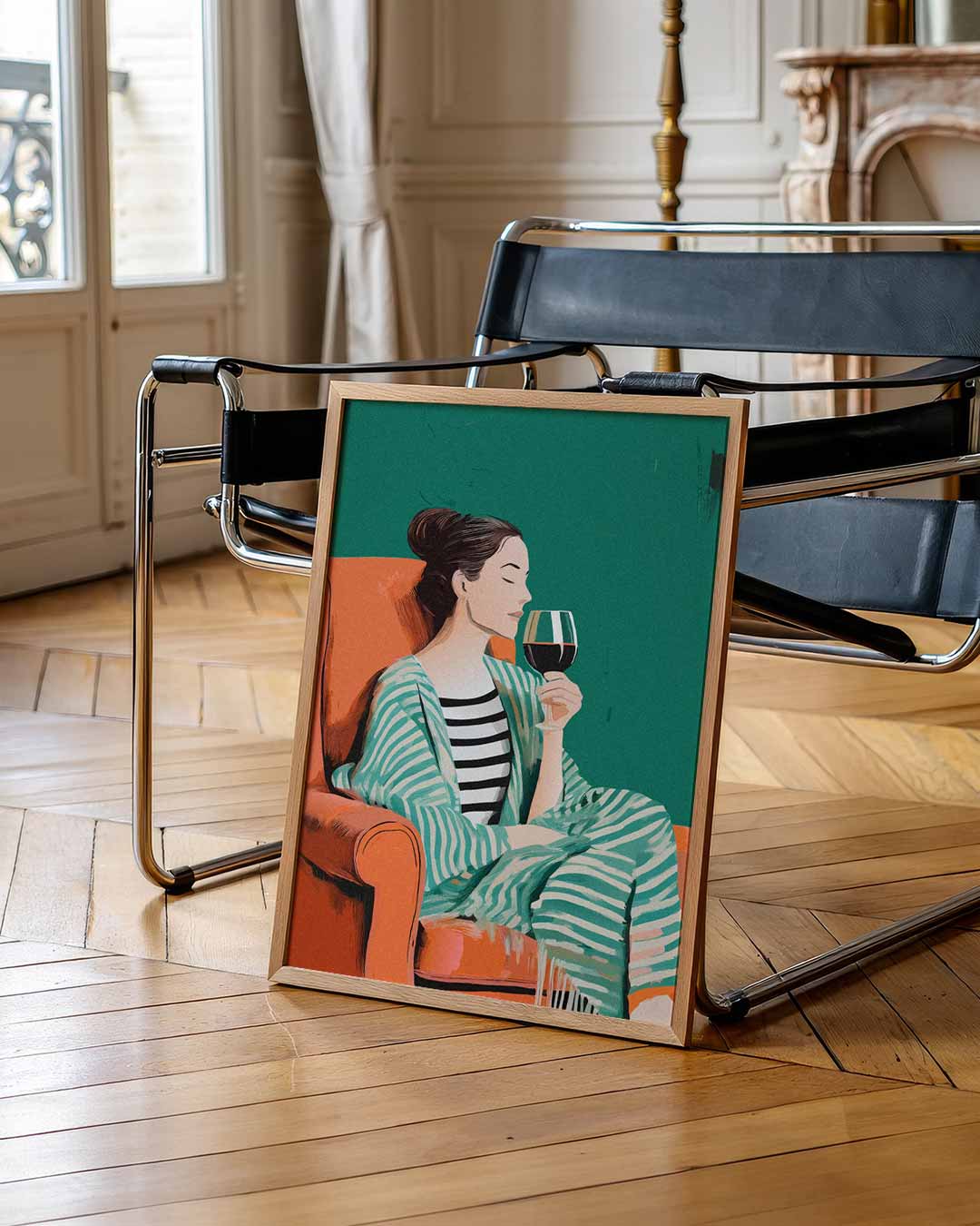 Verfijnde Ontspanning: Vrouw met Wijnglas Poster