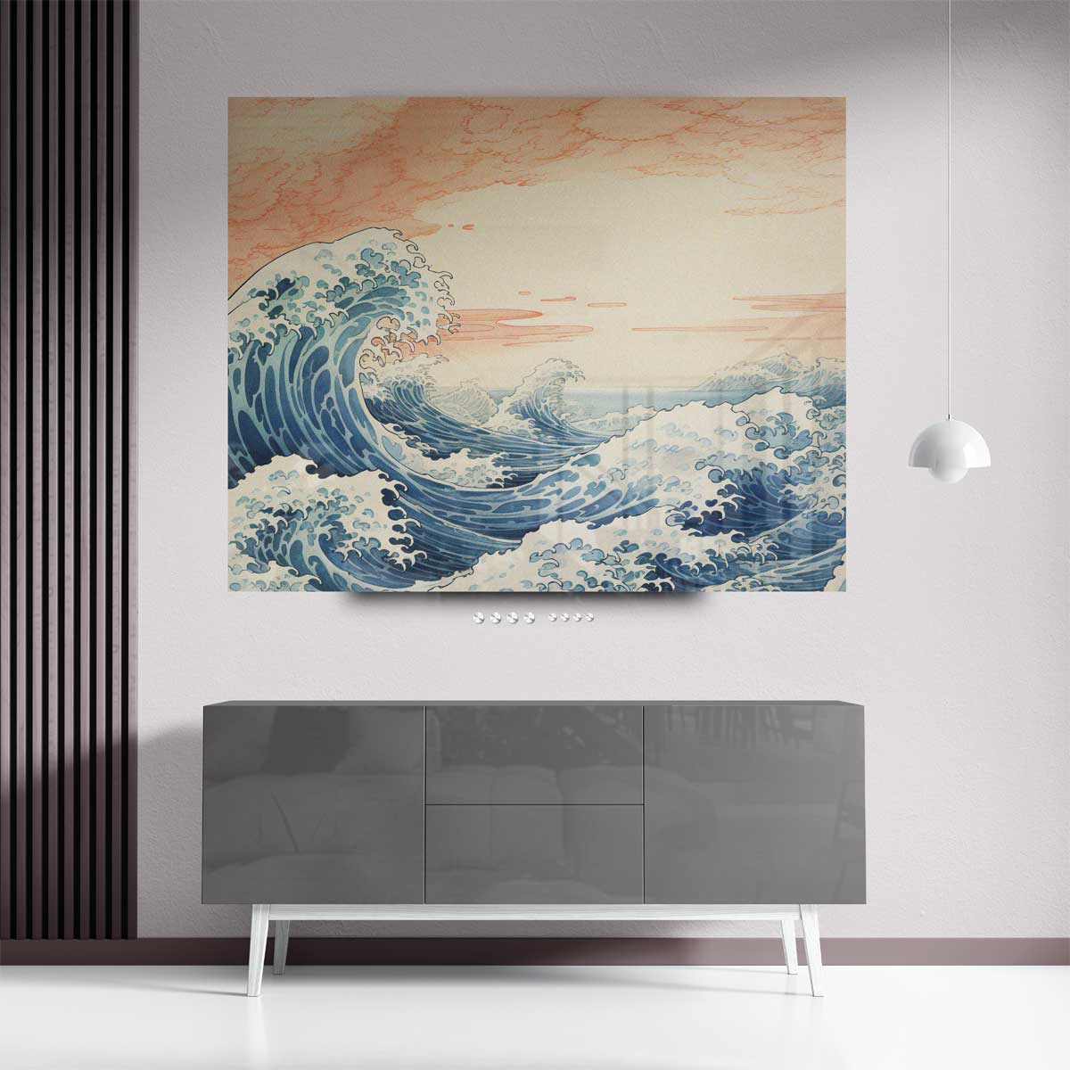 Dynamische Zeegolven Onder een Perzikkleurige Hemel Kunstwerk-canvas-dibond-plexiglas-wanddecoratie-WallArtistic