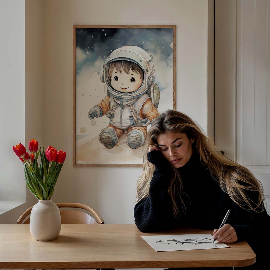 Schattige Ruimtevaarder Kinderposter-WallArtistic