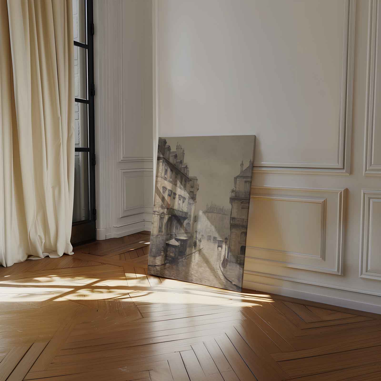 Mistige Straat in Parijs Kunstwerk-canvas-dibond-plexiglas-wanddecoratie-WallArtistic