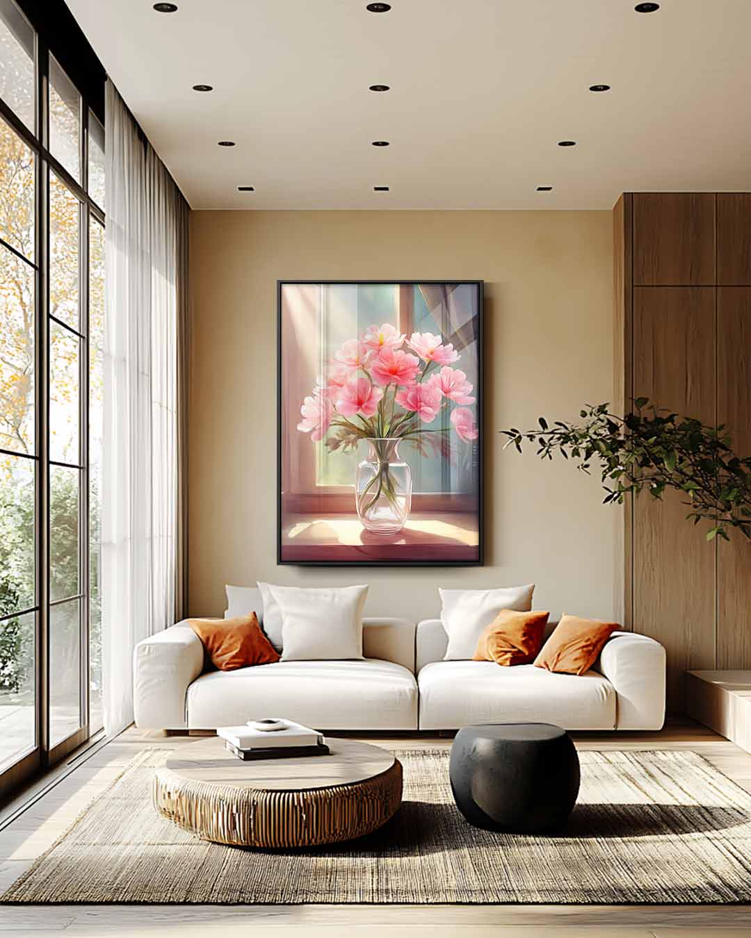Zonnige Bloemengloed in Vaas Kunstwerk-canvas-dibond-plexiglas-wanddecoratie-WallArtistic