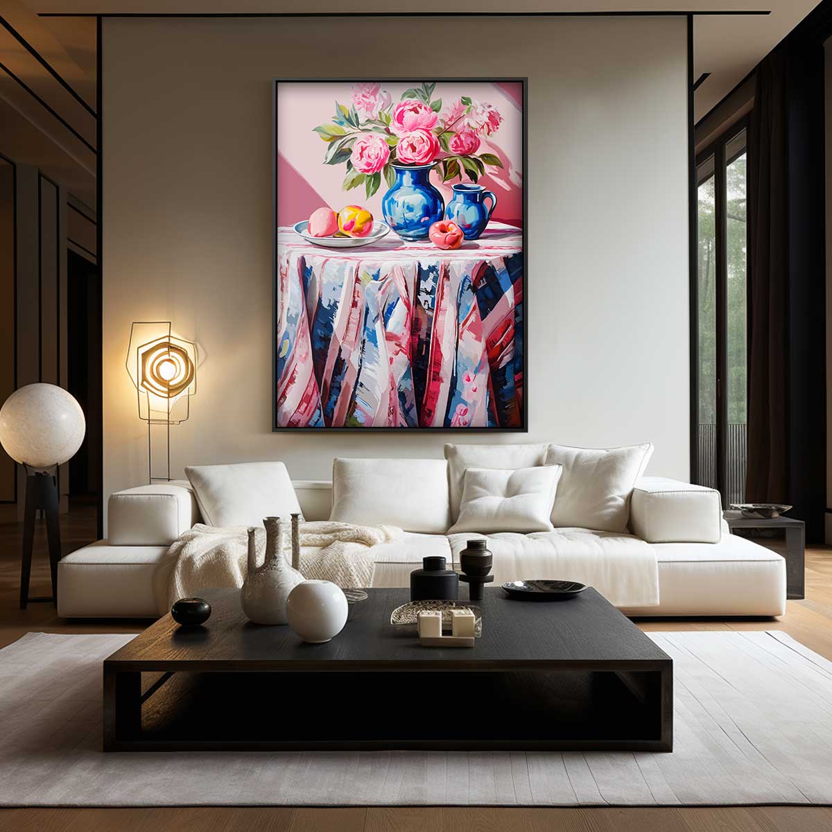 Kleurrijk Stilleven met Vaas en Pioenrozen Kunstwerk-canvas-dibond-plexiglas-wanddecoratie-WallArtistic