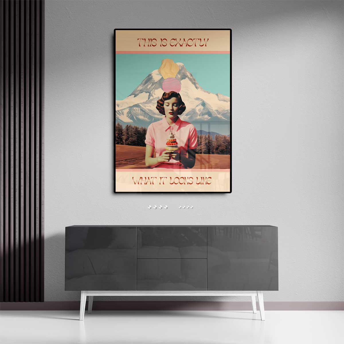Surrealistische Dame met IJs Kunstwerk-canvas-dibond-plexiglas-wanddecoratie-WallArtistic