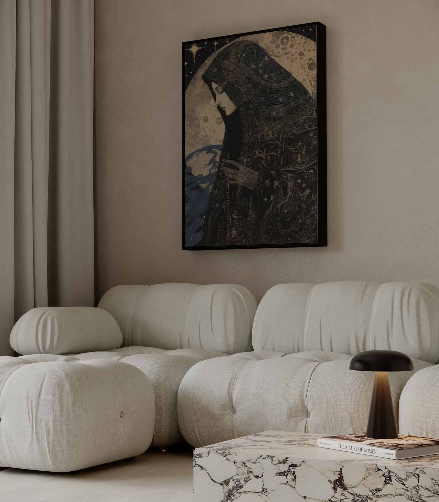 Mystieke Maan Beschouwer Kunstwerk-canvas-dibond-plexiglas-wanddecoratie-WallArtistic