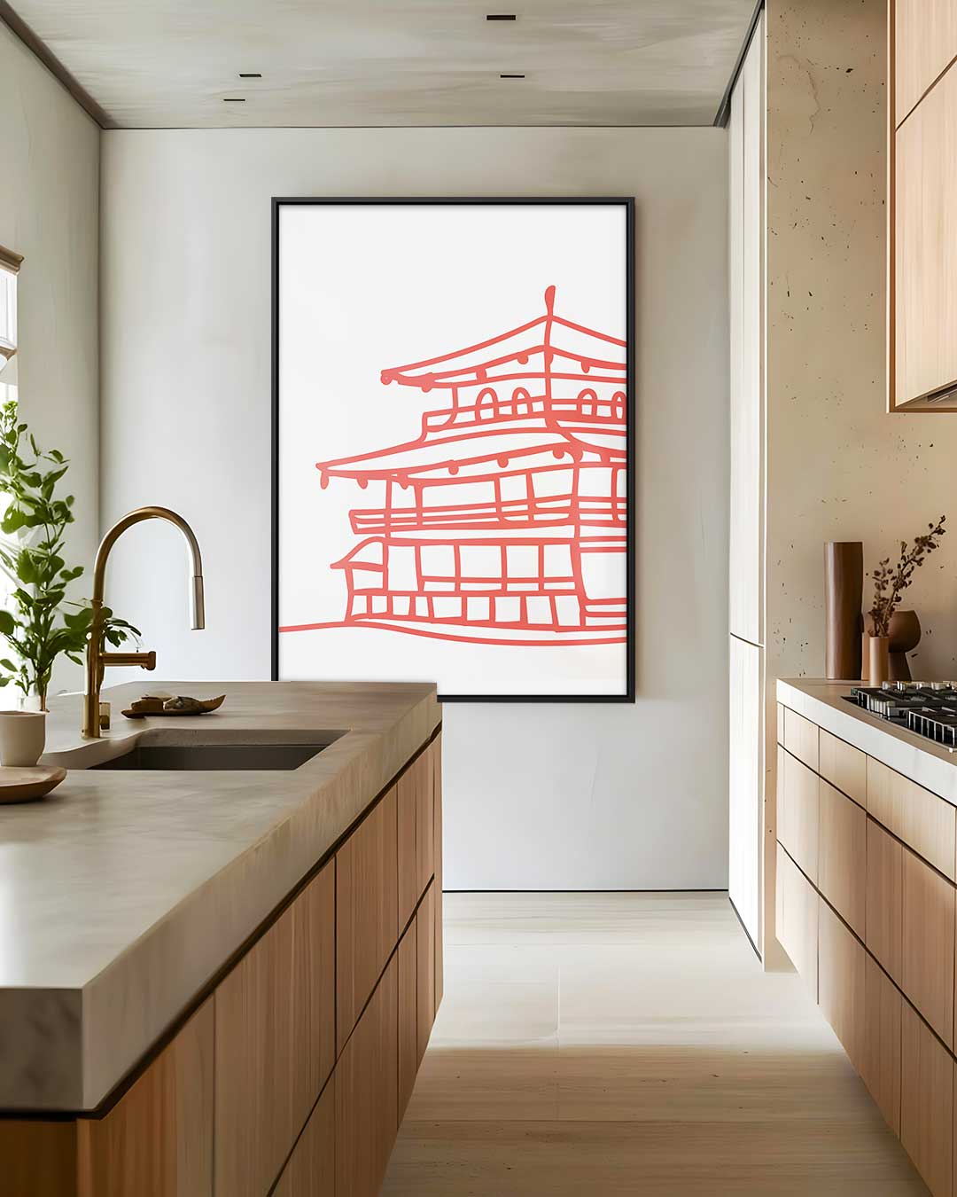 Rode Tempel Schets Kunstwerk-canvas-dibond-plexiglas-wanddecoratie-WallArtistic