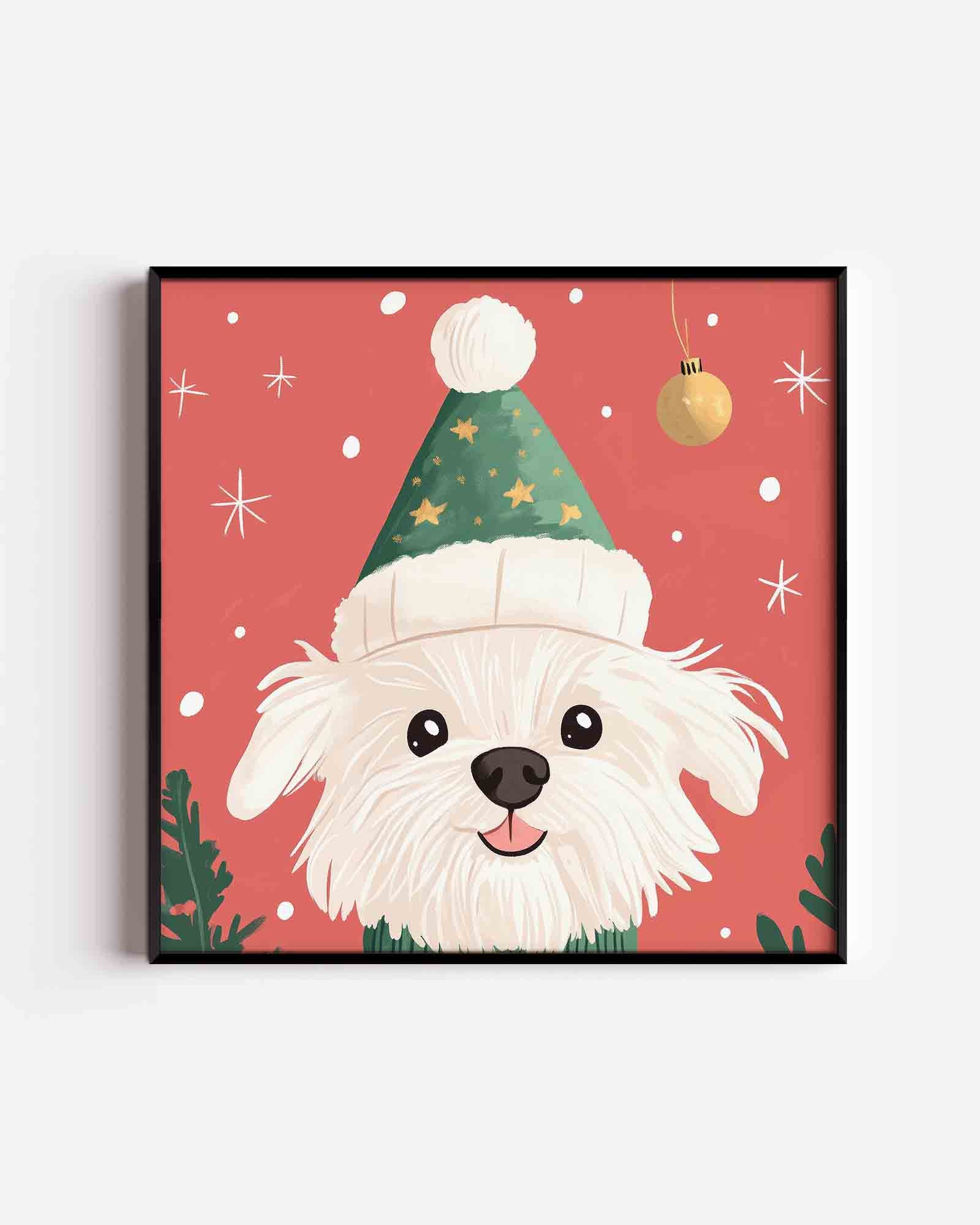 Hond met kerstmuts Poster