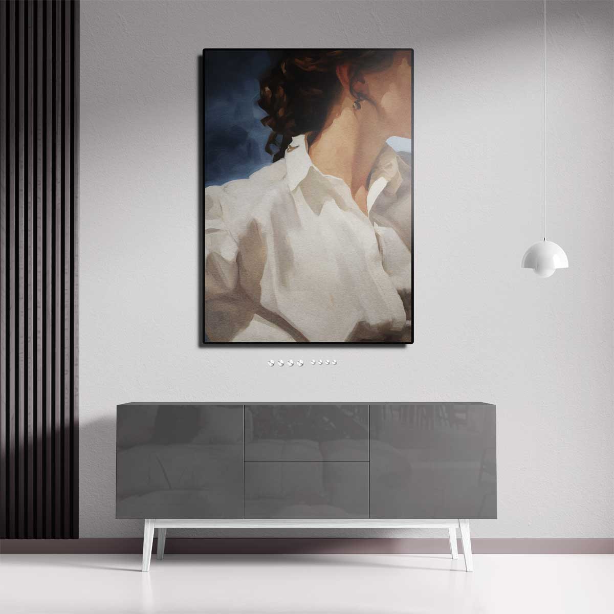 Zacht Portret met Witte Blouse Kunstwerk-canvas-dibond-plexiglas-wanddecoratie-WallArtistic