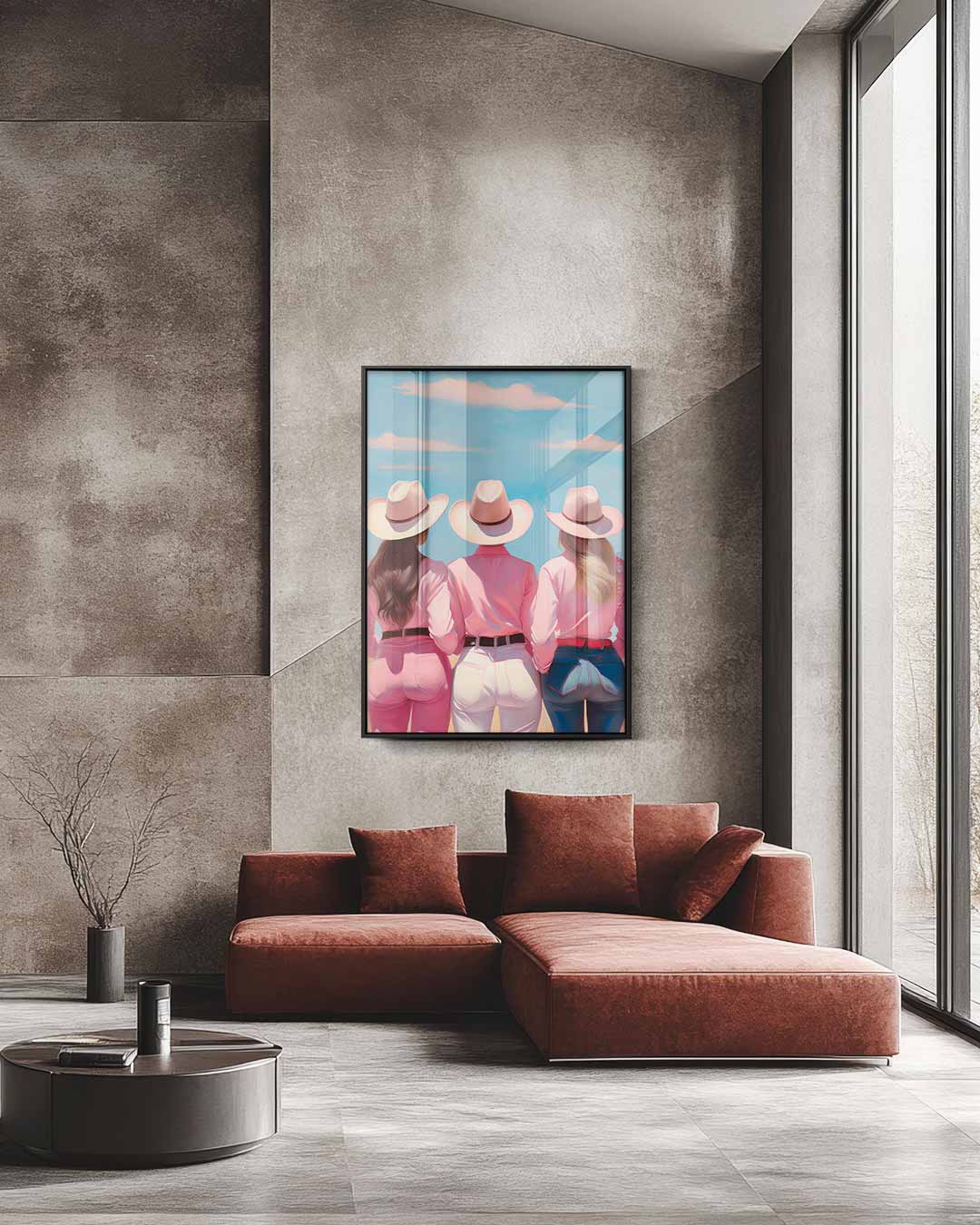 Drie Cowgirls in de Zon Kunstwerk-canvas-dibond-plexiglas-wanddecoratie-WallArtistic