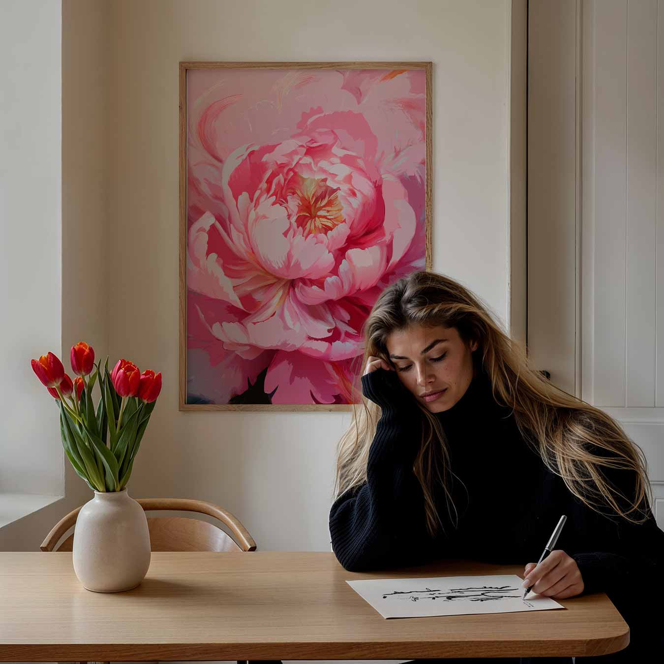 Roze Bloembloesem Kunstposter