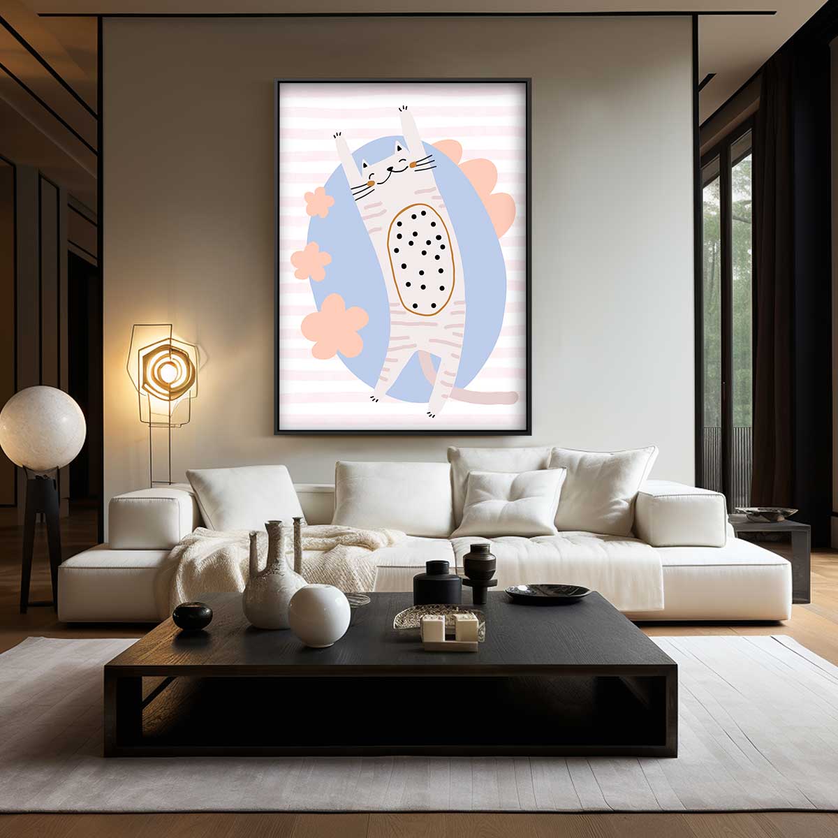 Vrolijke Kat in Pastelkleuren Kunstwerk-canvas-dibond-plexiglas-wanddecoratie-WallArtistic