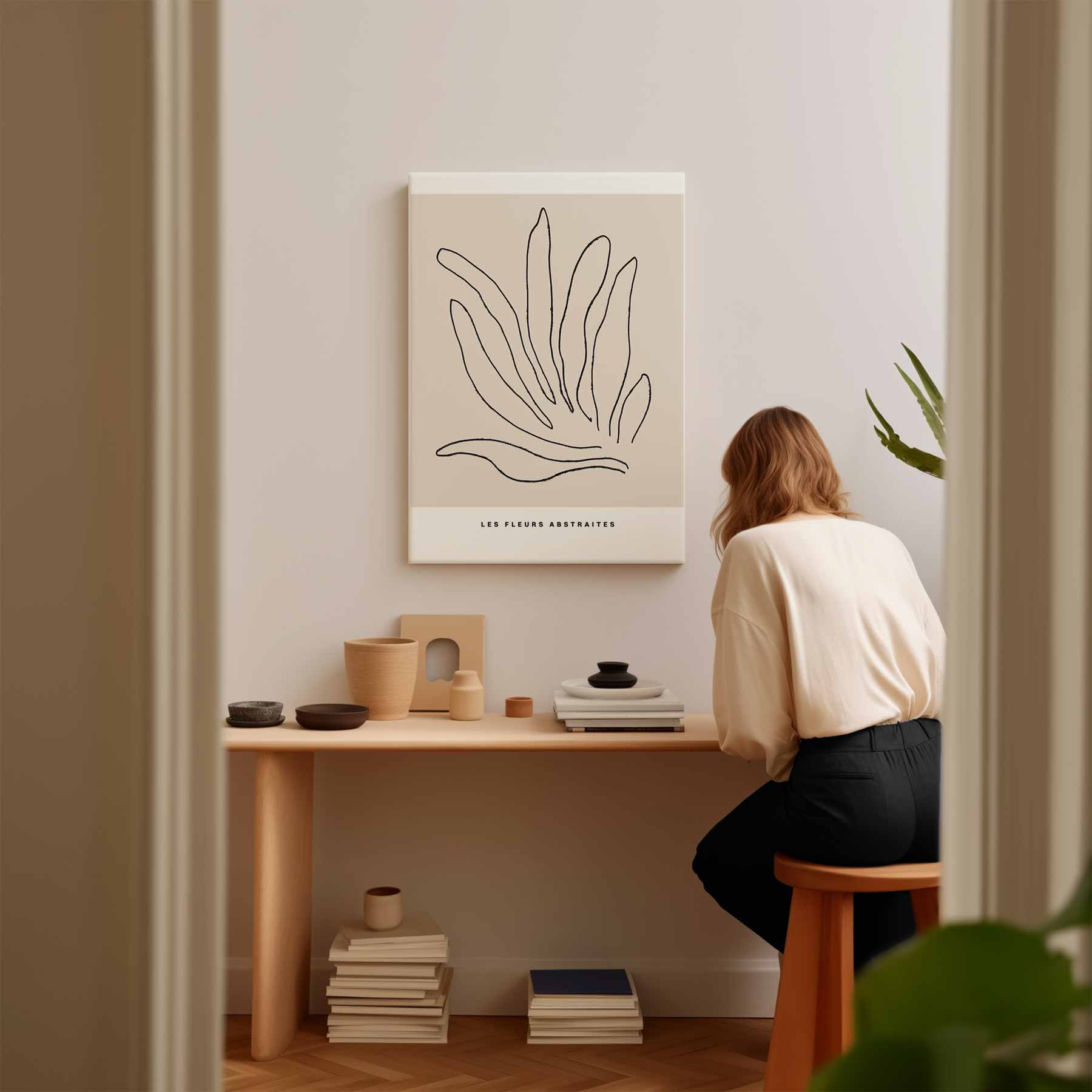 Abstracte Bloemenlijntekening Kunstwerk-canvas-dibond-plexiglas-wanddecoratie-WallArtistic