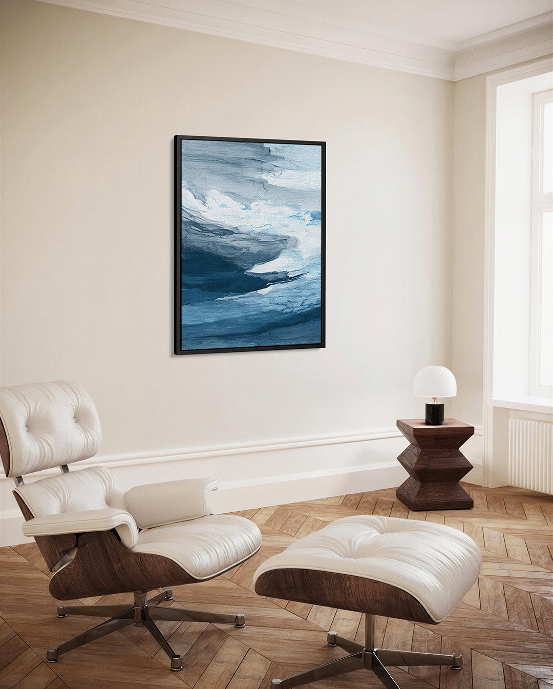 Dynamische blauwe golven Kunstwerk