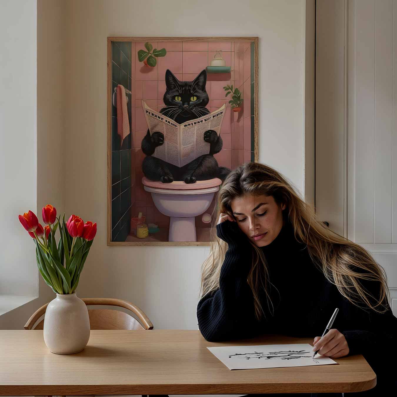 Kat op het Toilet Poster-WallArtistic