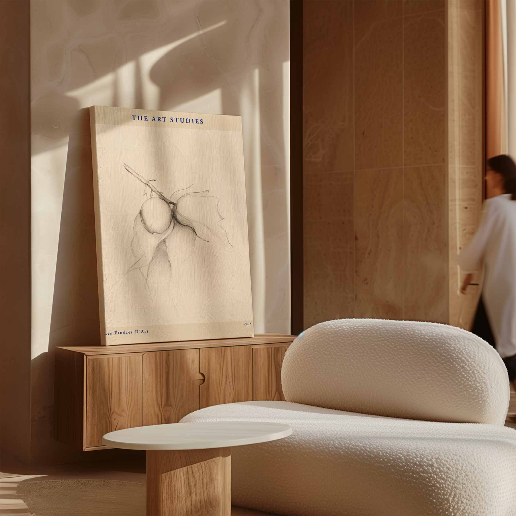 Potloodschets Van Tak Met Vruchten Kunstwerk-canvas-dibond-plexiglas-wanddecoratie-WallArtistic