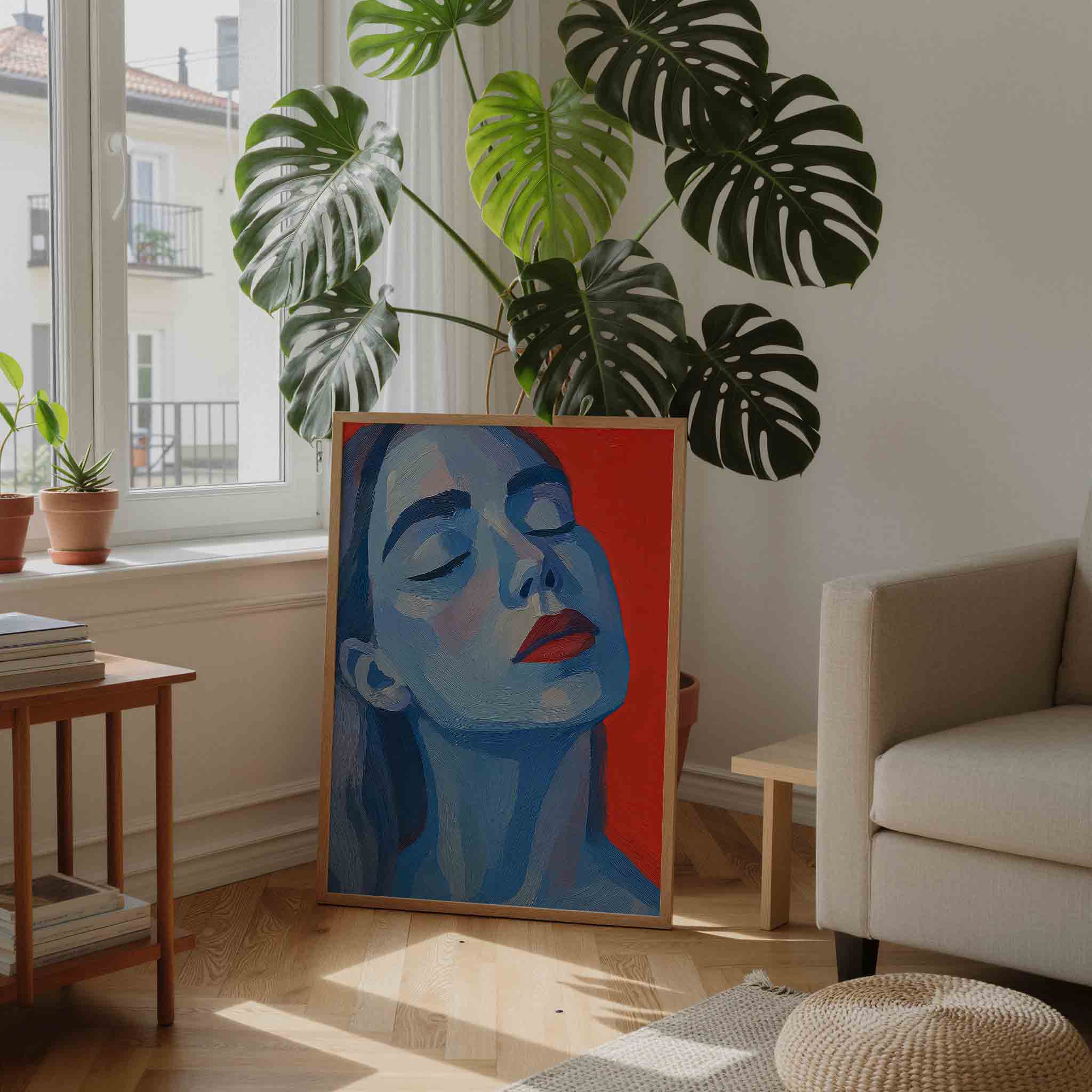 Blauw gezicht Poster