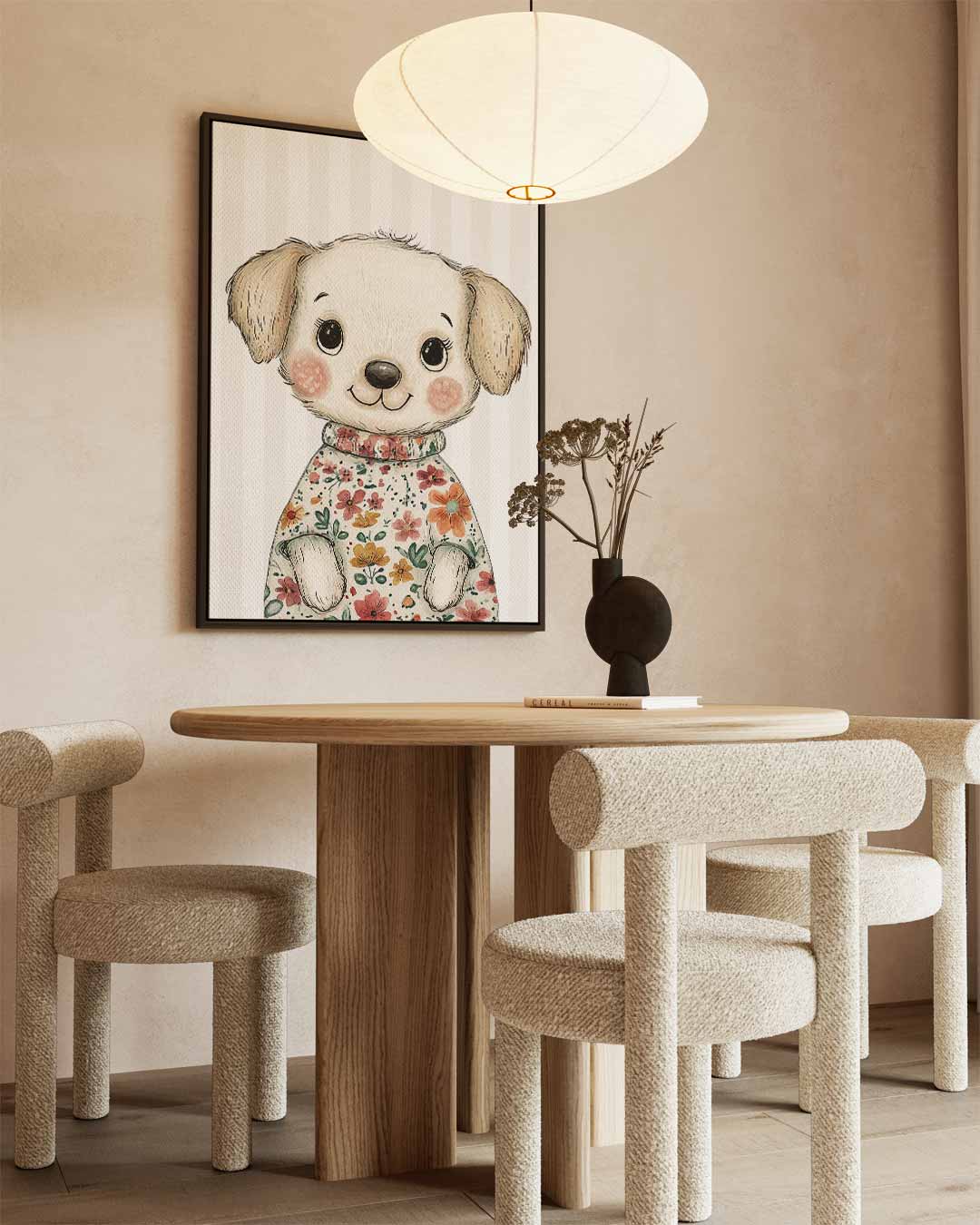 Schattige Puppy in Bloemensweater Kunstwerk-canvas-dibond-plexiglas-wanddecoratie-WallArtistic