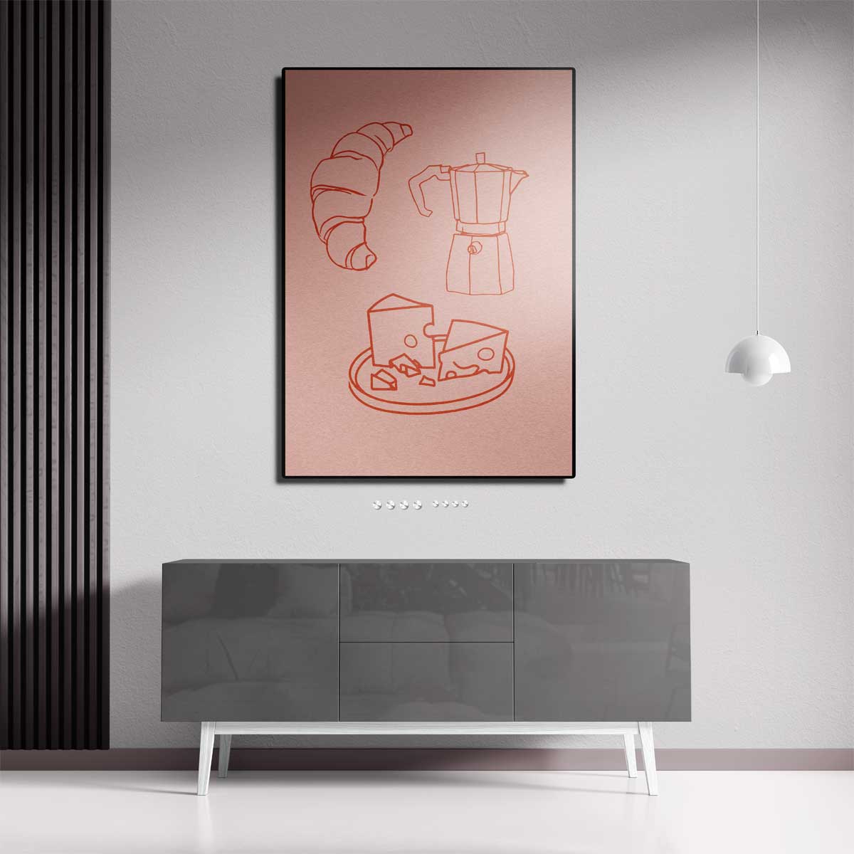 Ontbijt in Lijntekeningen Kunstwerk-canvas-dibond-plexiglas-wanddecoratie-WallArtistic