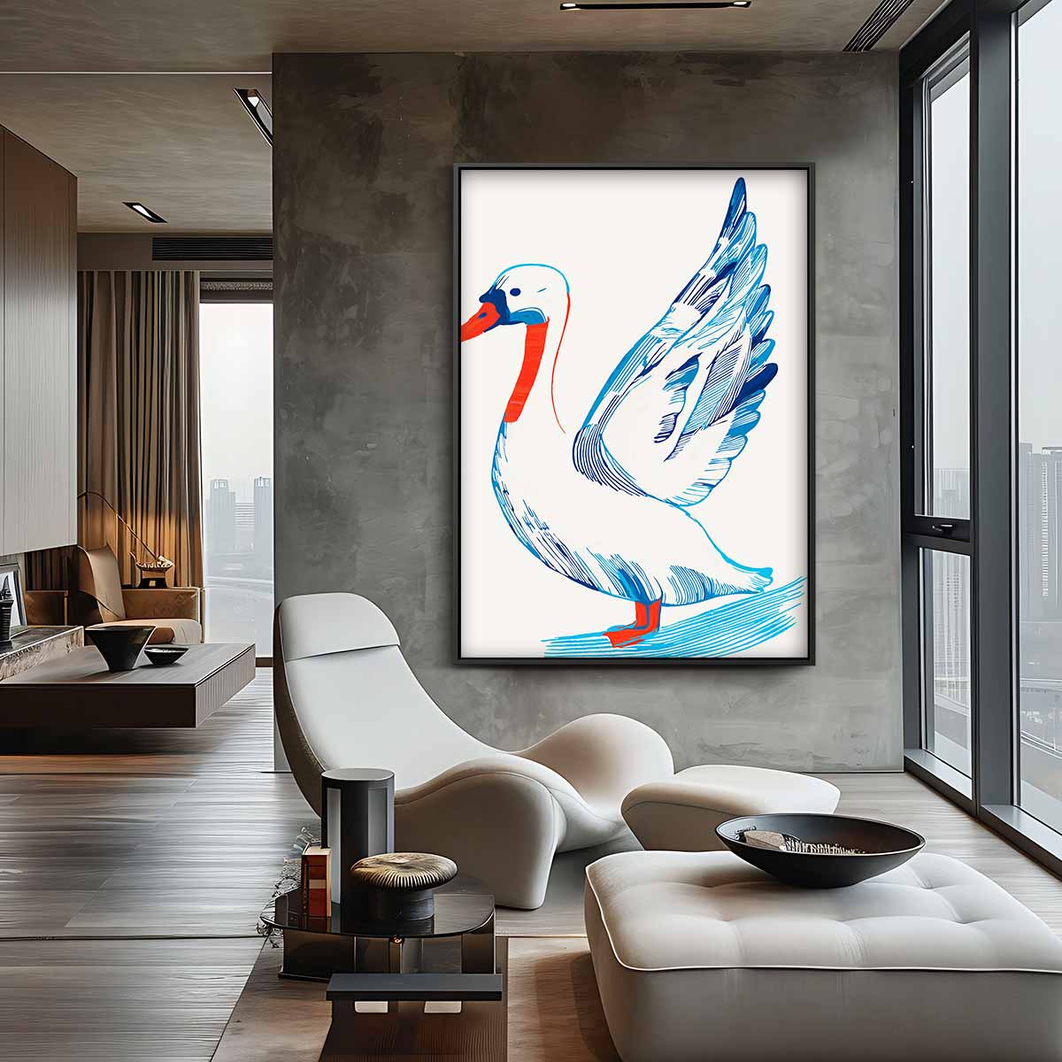 Kleurrijke Zwaan Illustratie Kunstwerk-canvas-dibond-plexiglas-wanddecoratie-WallArtistic