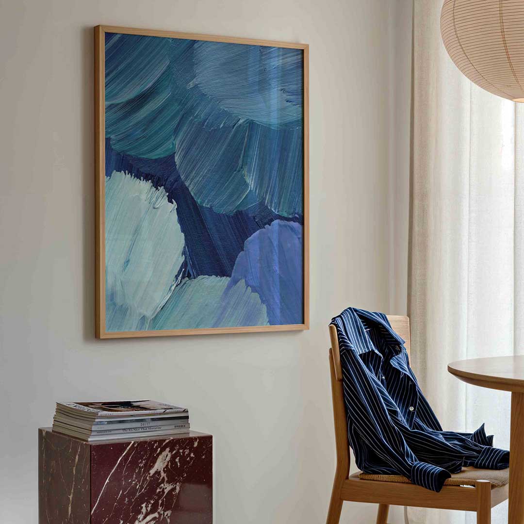 Blauwe penseelstreken Poster