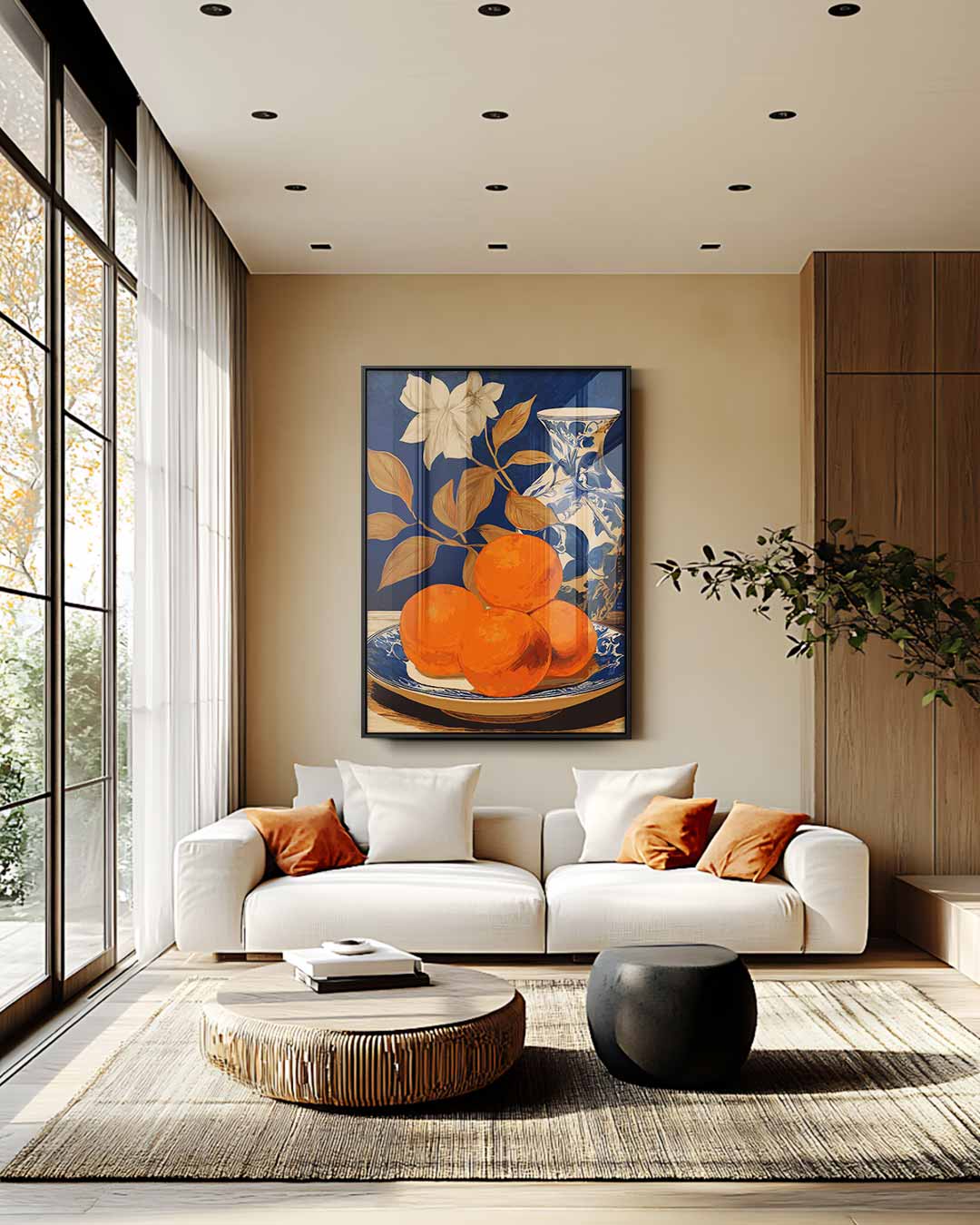Stilleven met Sinaasappels en Vaas Kunstwerk-canvas-dibond-plexiglas-wanddecoratie-WallArtistic