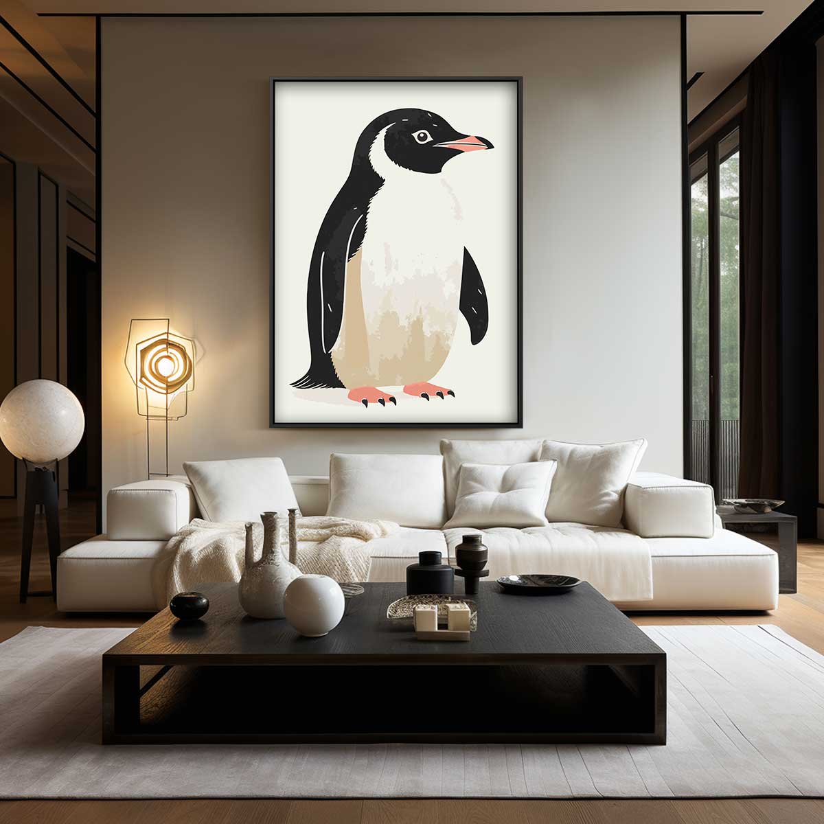 Stijlvolle Pinguïn Illustratie Kunstwerk-canvas-dibond-plexiglas-wanddecoratie-WallArtistic