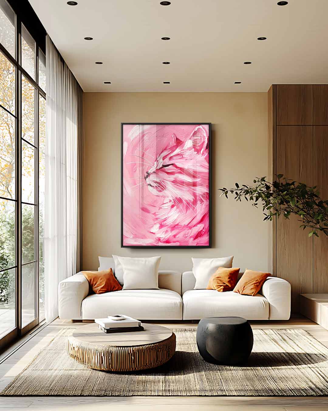 Dromerige Roze Kat Kunstwerk-canvas-dibond-plexiglas-wanddecoratie-WallArtistic