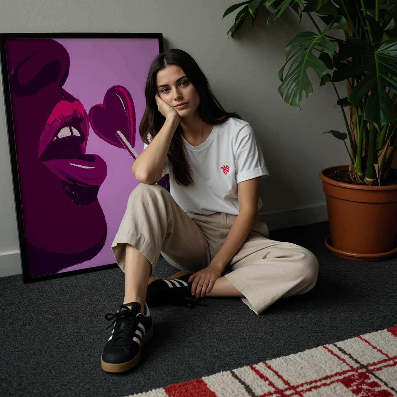 Verleidelijke Lippen en Hart Lolly Poster-WallArtistic