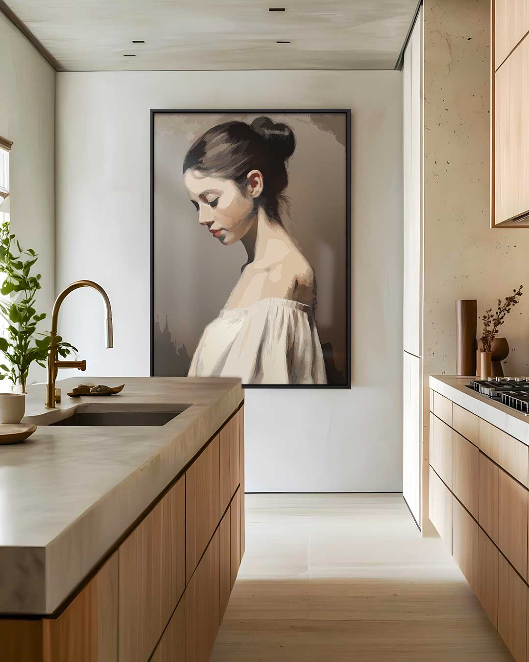 Dromerige Schoonheid in Profiel Kunstwerk-canvas-dibond-plexiglas-wanddecoratie-WallArtistic