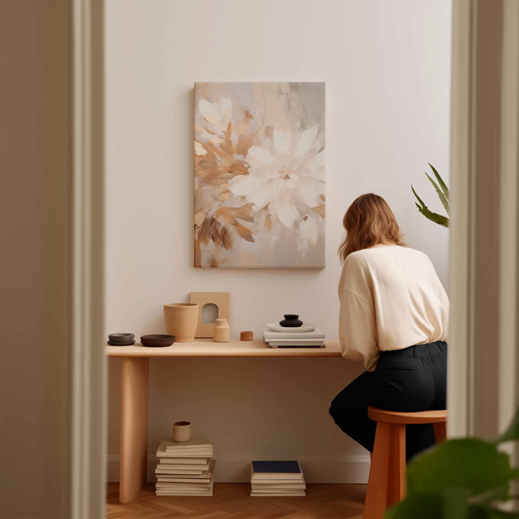 Floraal Gefluister in Neutrale Tinten Kunstwerk-canvas-dibond-plexiglas-wanddecoratie-WallArtistic