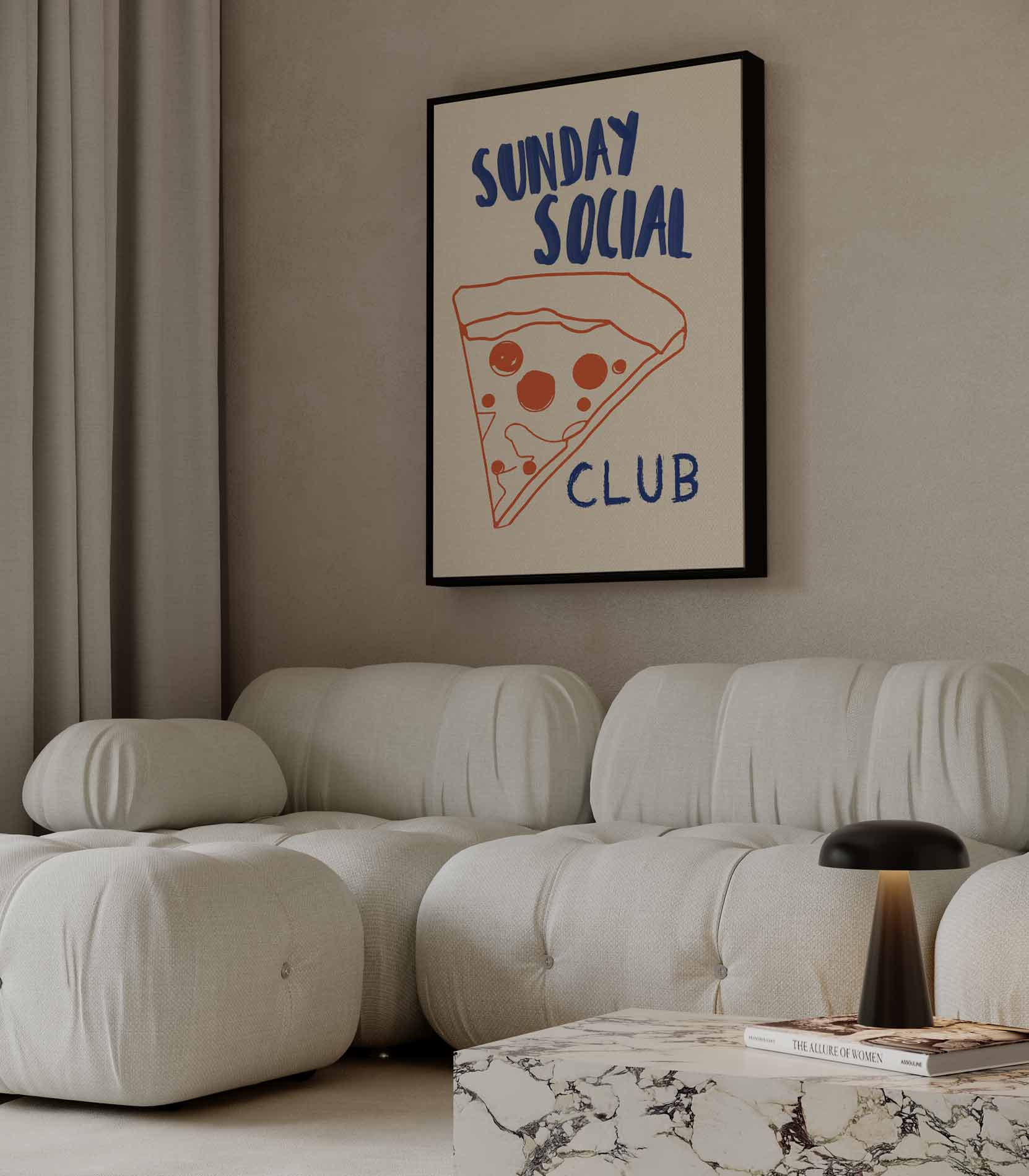 Pizza Party Illustratie Kunstwerk-canvas-dibond-plexiglas-wanddecoratie-WallArtistic
