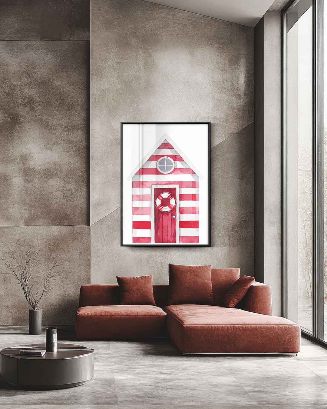 Strandhuisje in Strepen Kunstwerk-canvas-dibond-plexiglas-wanddecoratie-WallArtistic