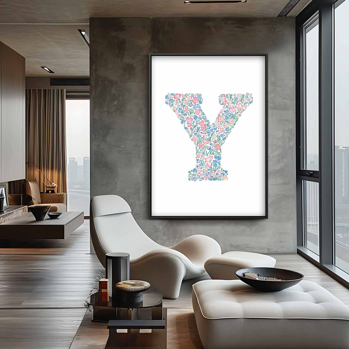 Bloemenletter Y Kunstwerk-canvas-dibond-plexiglas-wanddecoratie-WallArtistic
