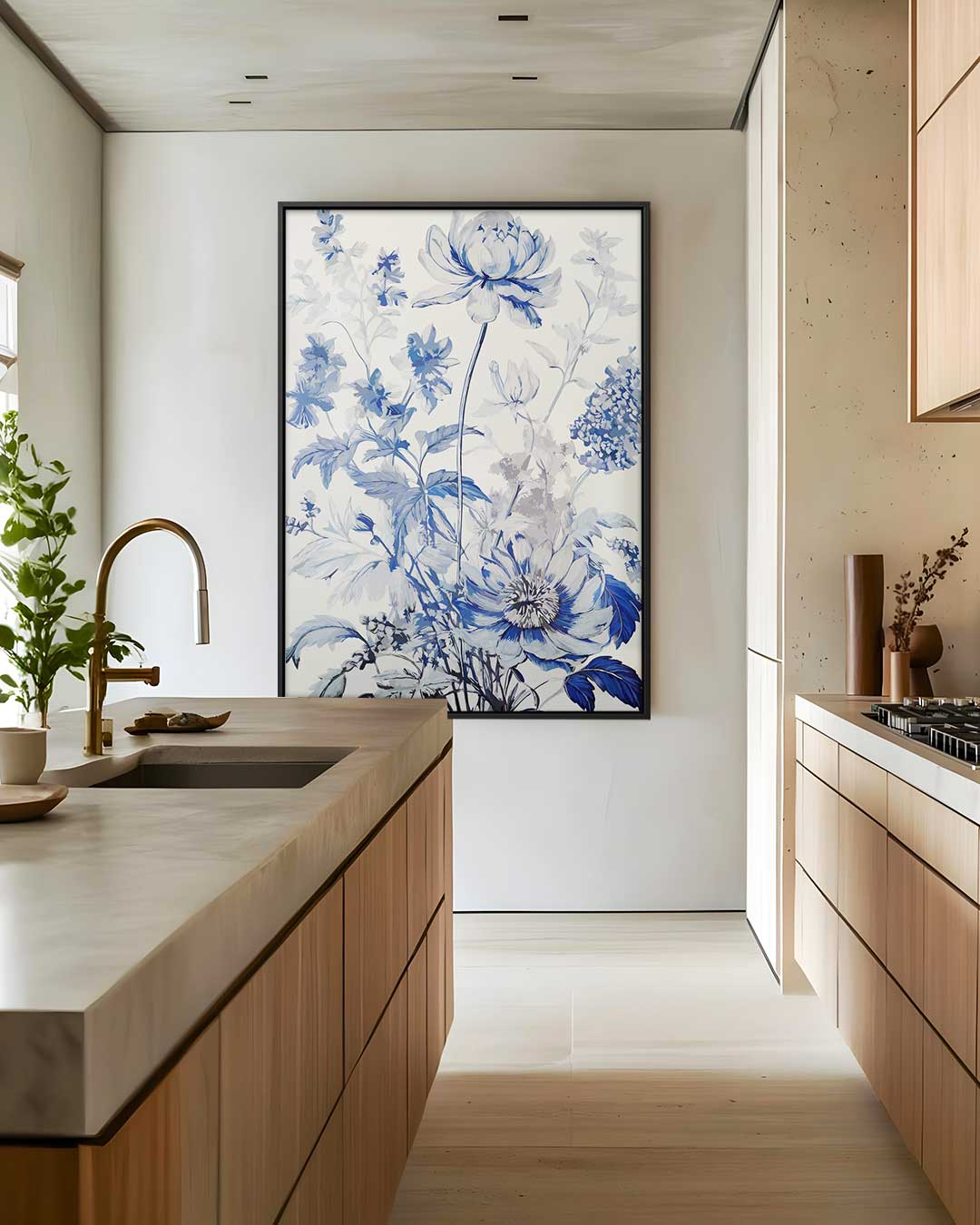 Elegante Bloemen in Blauw Kunstwerk-canvas-dibond-plexiglas-wanddecoratie-WallArtistic