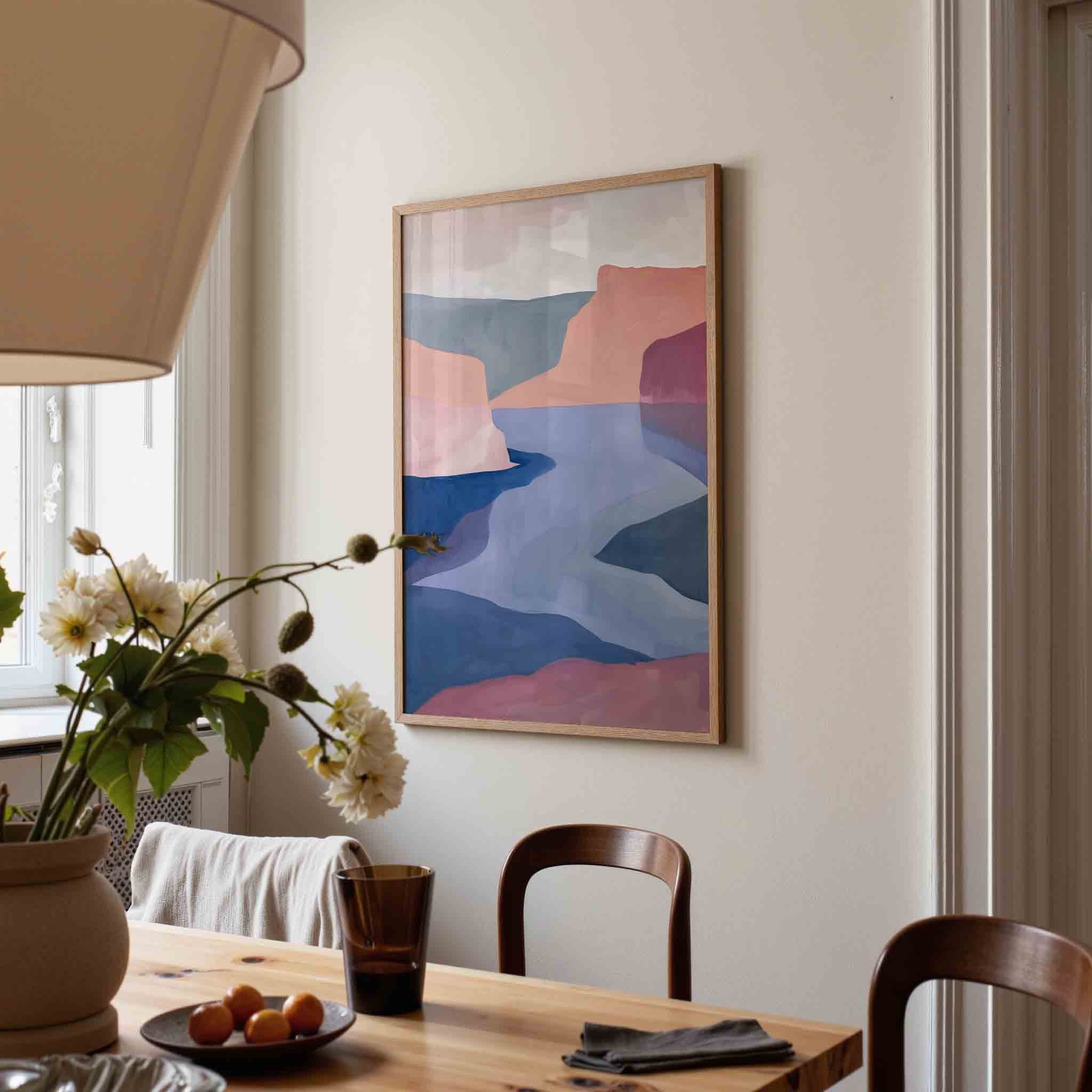 Landschap met blauwe en roze tinten Poster